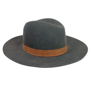 Janessa Leone Womens Small Dark Gray Wool Felt Wide Brim Fedora Stylish Bohemian